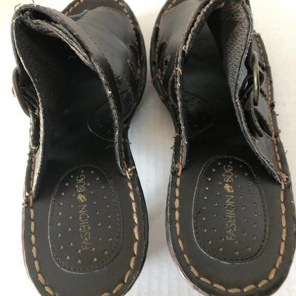 FASHION BUG Sunrise Brown Open Toe Clog Sandals Retro Hippie Boho Womens 8.5